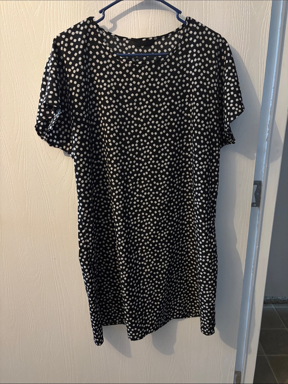 SHEIN Black Midi Dress with White Dot Print